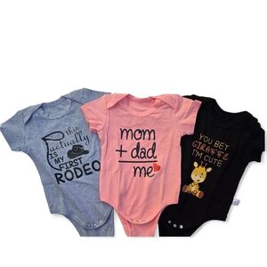 Cute Kids Bodysuit 3 Piece Set - Grey, Pink, Black, Size 9 Months